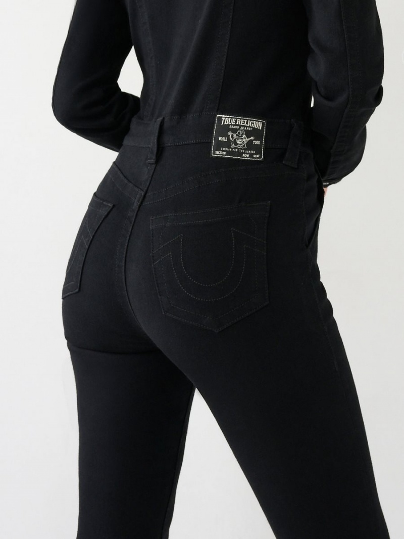 Body Rinse Black True Religion Zip Denim Jumpsuits | 6349-OWAJH