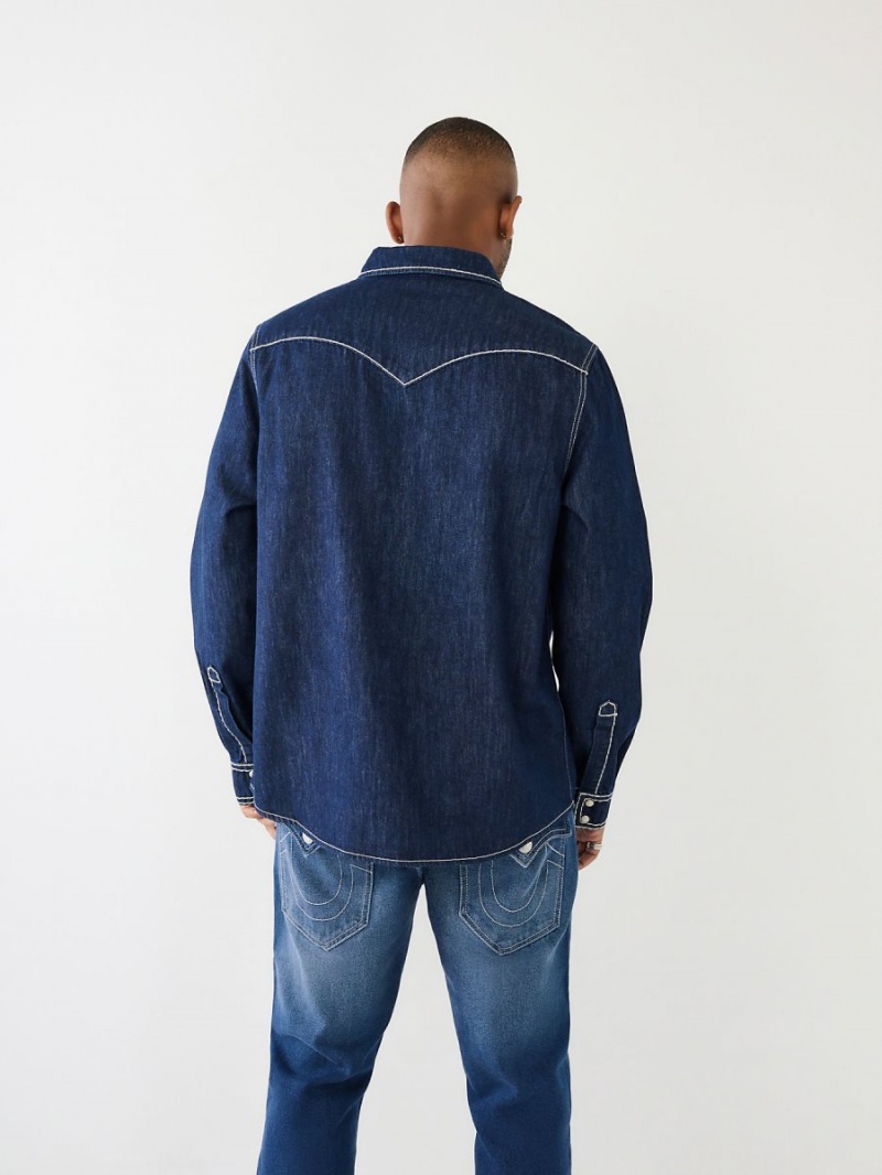 Body Rinse True Religion Big T Western Denim Shirts | 1358-DEGOF