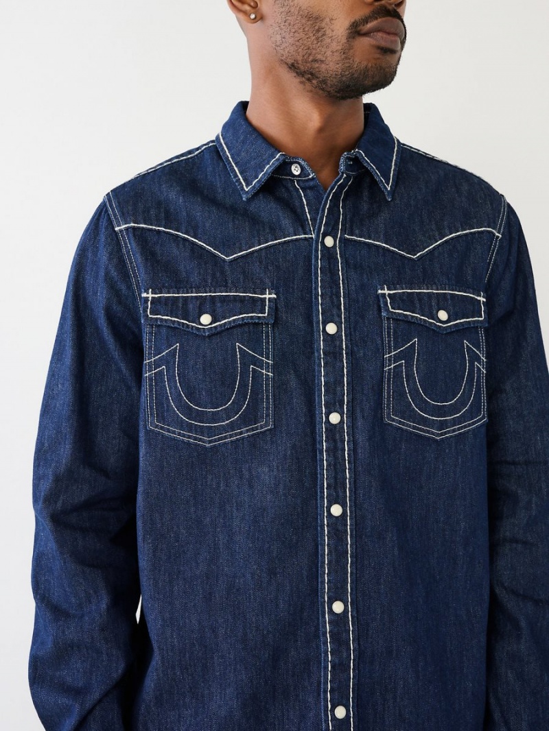 Body Rinse True Religion Big T Western Denim Shirts | 1358-DEGOF