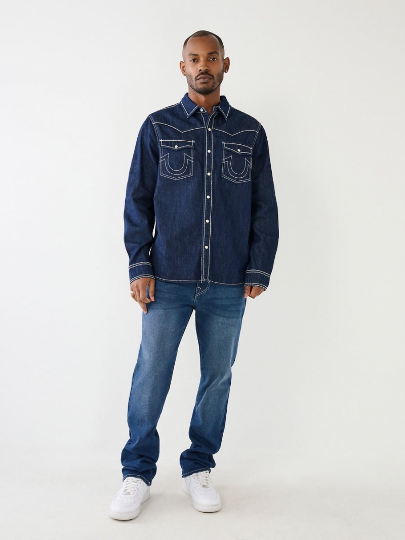 Body Rinse True Religion Big T Western Denim Shirts | 1358-DEGOF