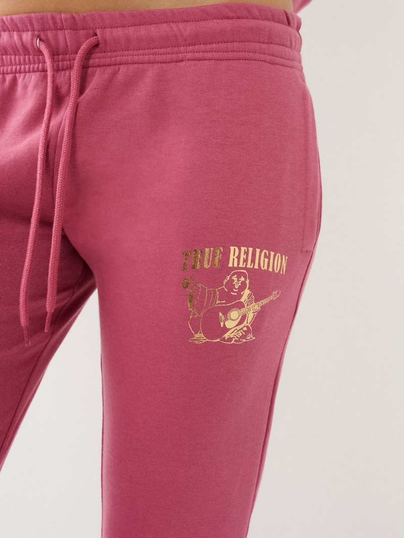 Boysenberry True Religion Metallic Buddha Logo Fleece Jogger | 7235-GNYCE