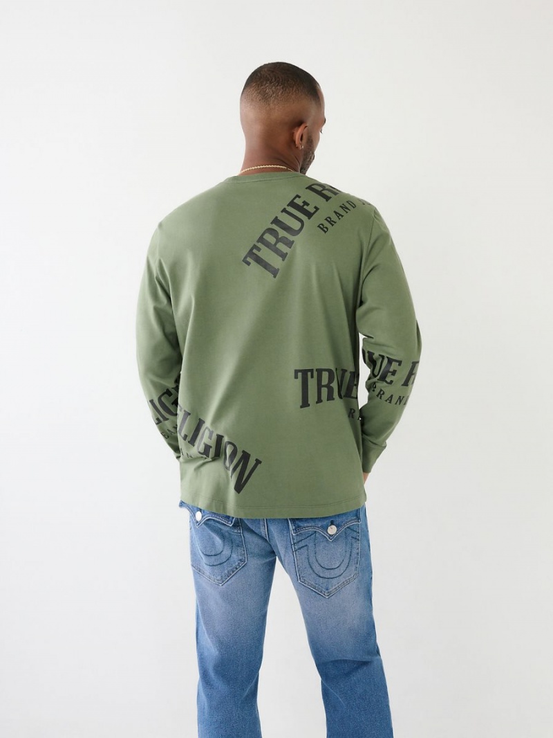 Bronze Green True Religion Long Sleeve Logo Relaxed T Shirts | 5734-OEPCG