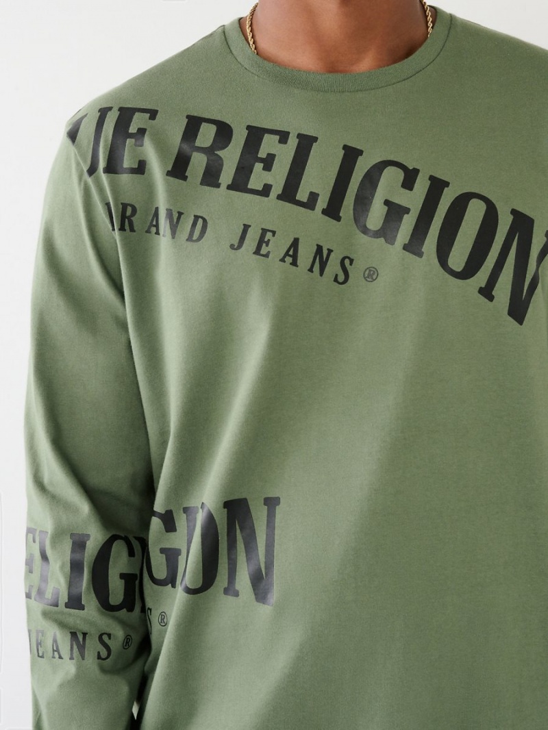 Bronze Green True Religion Long Sleeve Logo Relaxed T Shirts | 5734-OEPCG