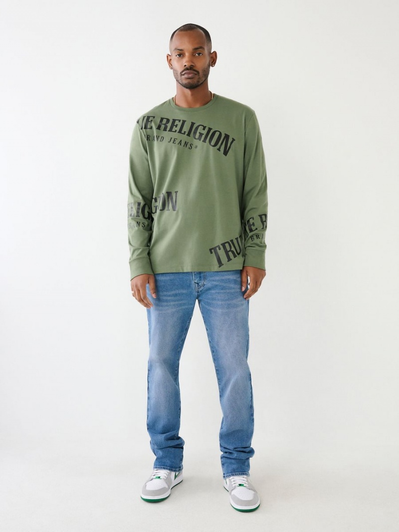 Bronze Green True Religion Long Sleeve Logo Relaxed T Shirts | 5734-OEPCG