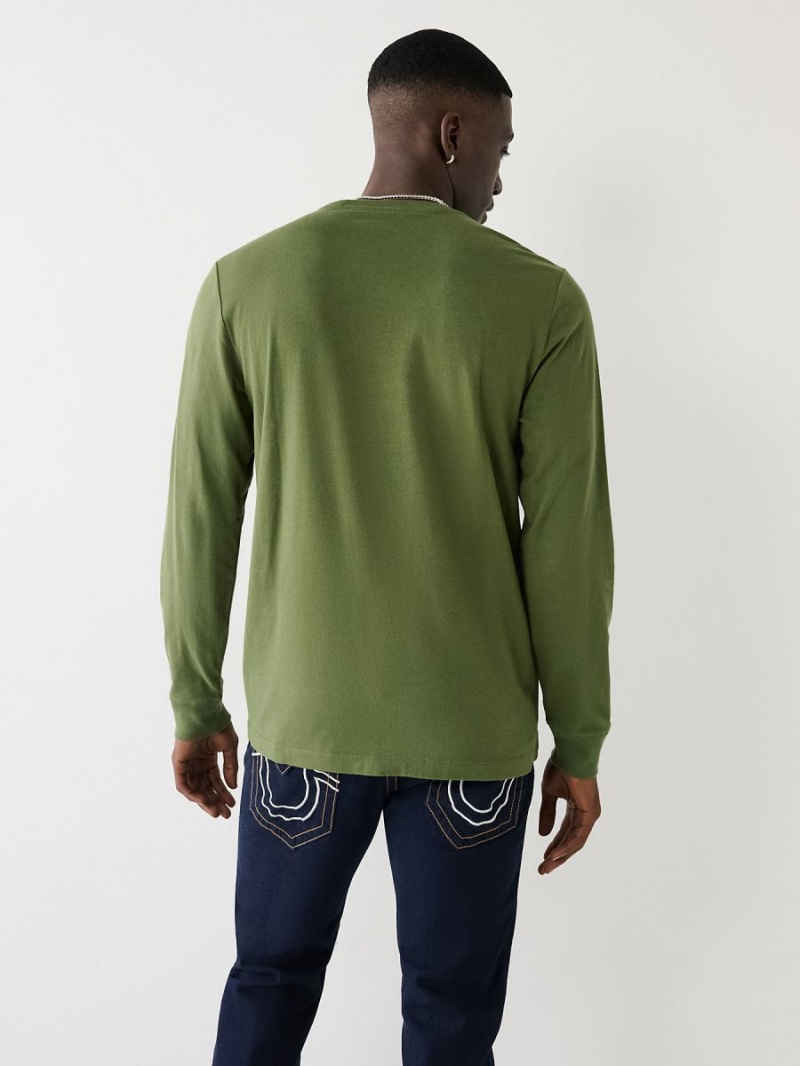 Bronze Green True Religion Long Sleeve Logo T Shirts | 0752-QKJNG