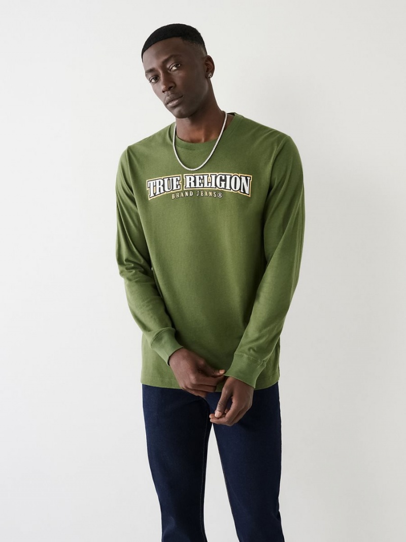 Bronze Green True Religion Long Sleeve Logo T Shirts | 0752-QKJNG