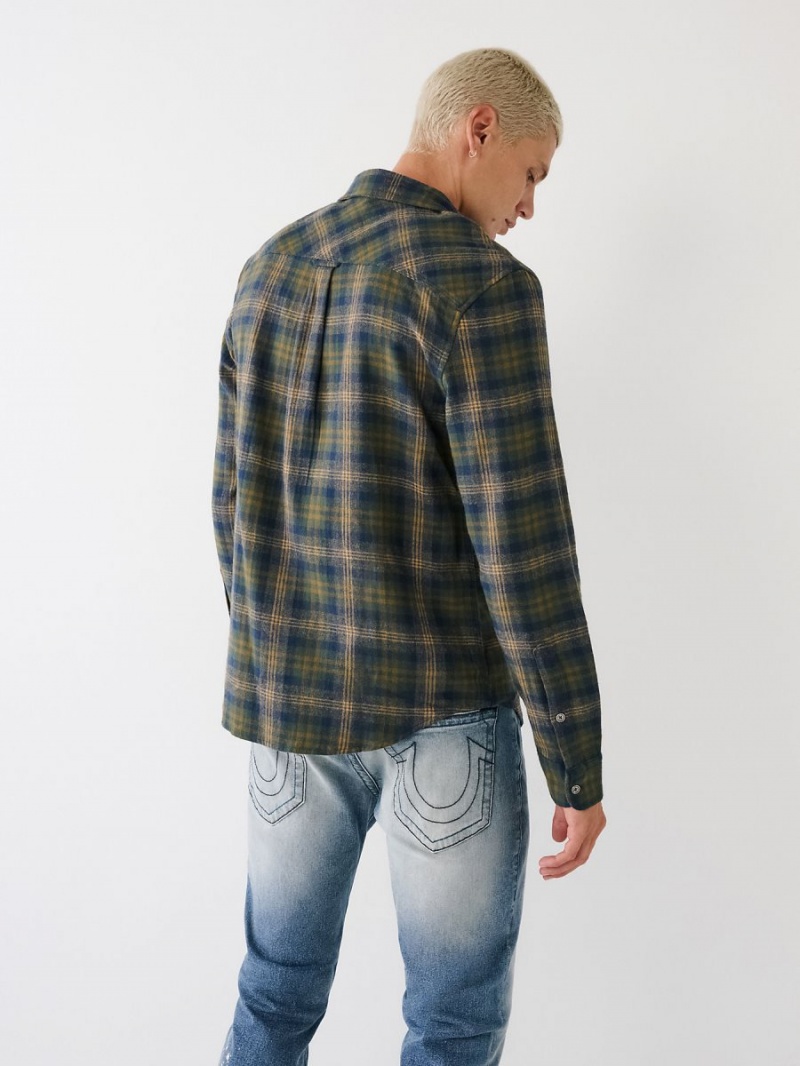 Bronze Green True Religion Plaid Flannel Shirts | 0397-XZLAS