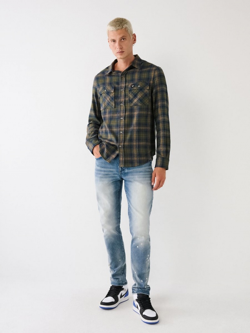 Bronze Green True Religion Plaid Flannel Shirts | 0397-XZLAS