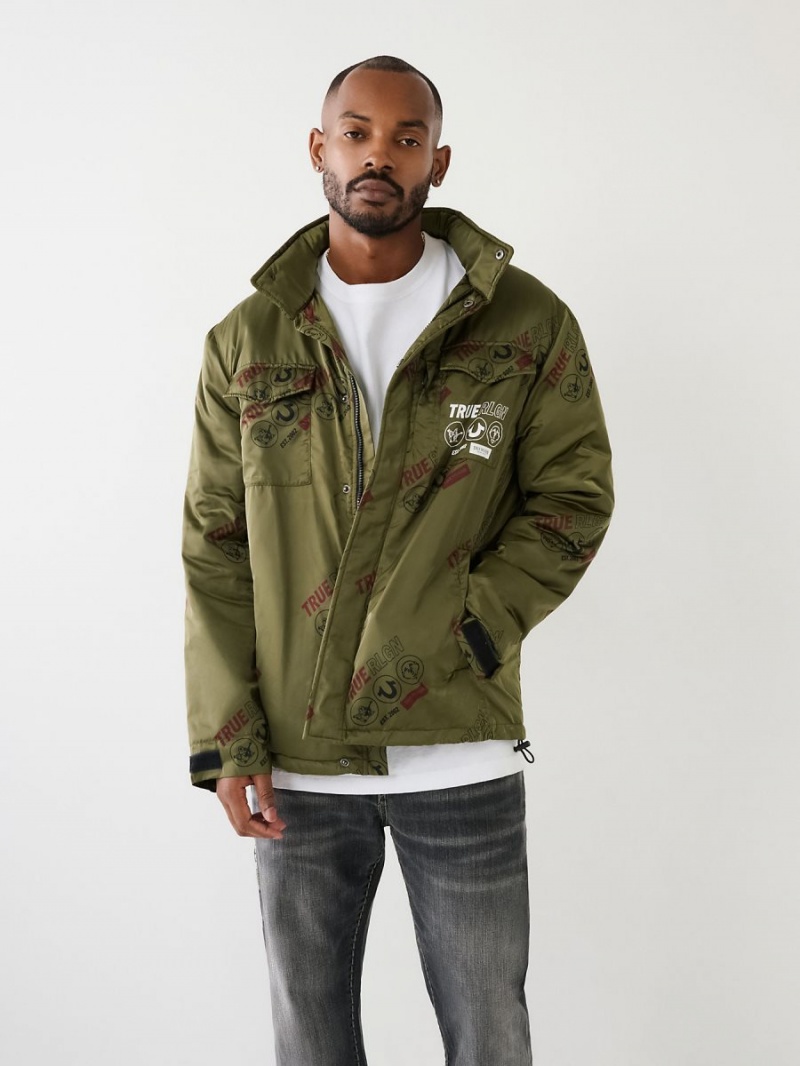 Bronze Green True Religion Utility Puffer Jacket | 9254-WHTBS