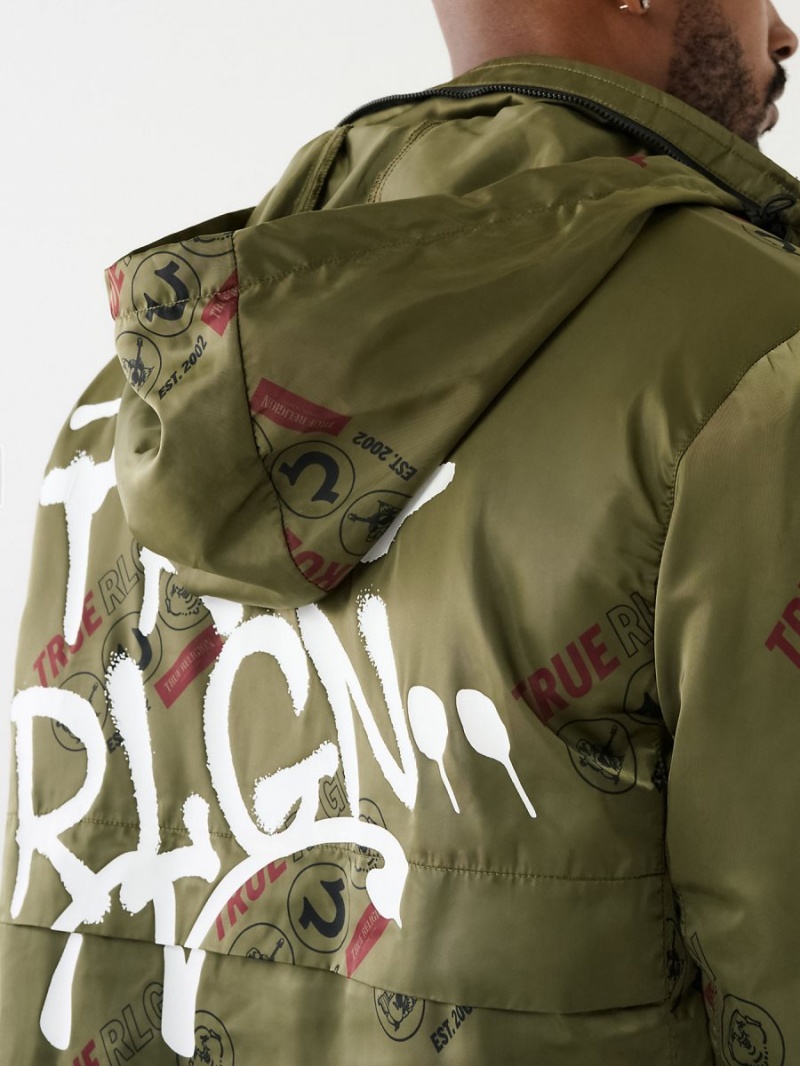 Bronze Green True Religion Utility Puffer Jacket | 9254-WHTBS