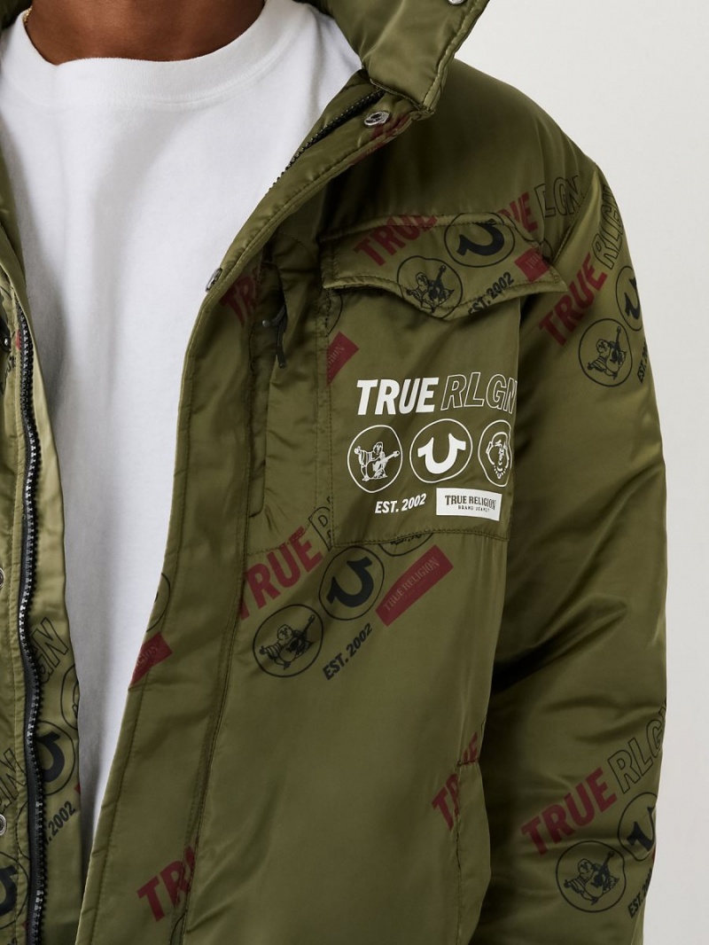 Bronze Green True Religion Utility Puffer Jacket | 9254-WHTBS