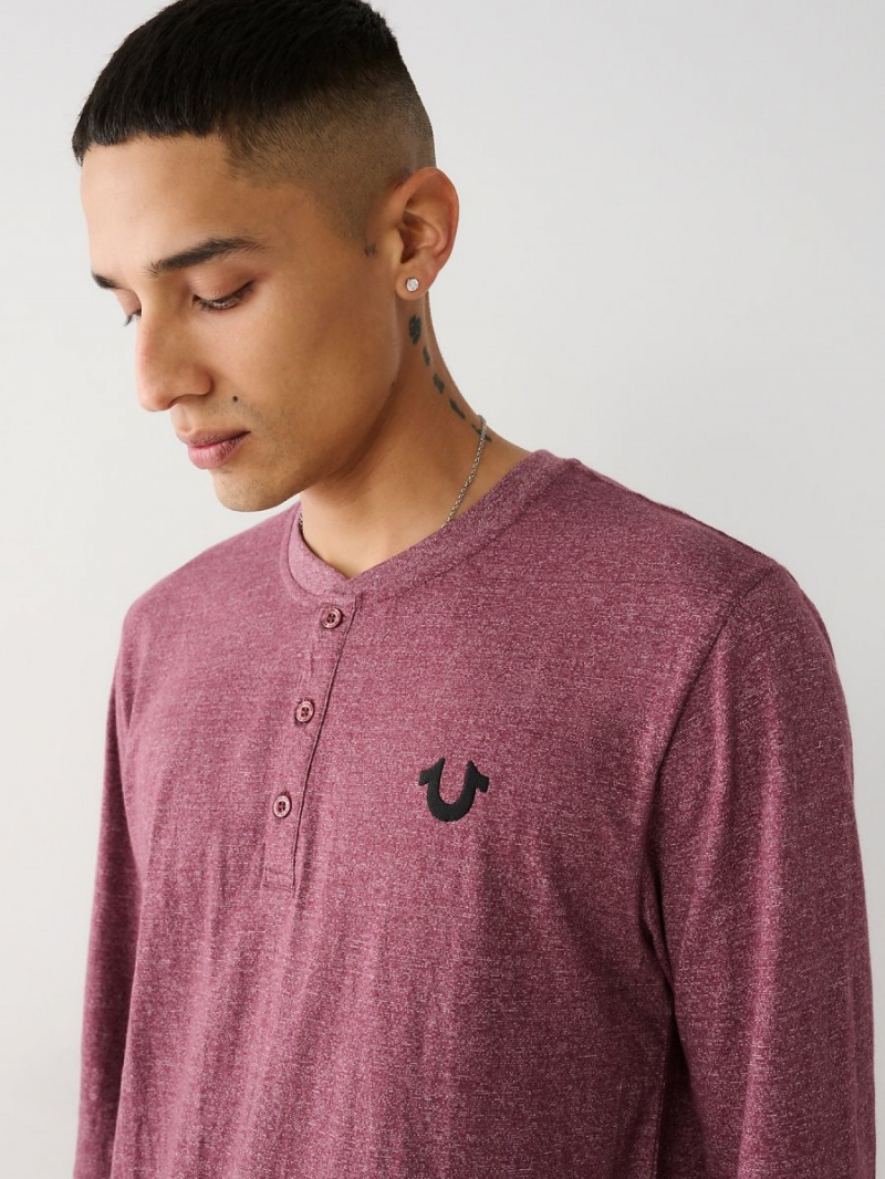 Burgundy True Religion Logo Henley Shirts | 5748-TJSEK