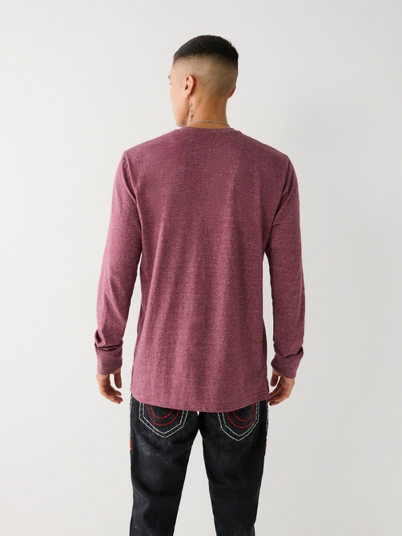 Burgundy True Religion Logo Henley Shirts | 5748-TJSEK