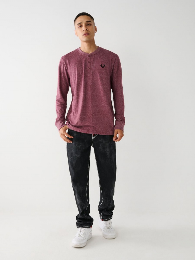 Burgundy True Religion Logo Henley Shirts | 5748-TJSEK