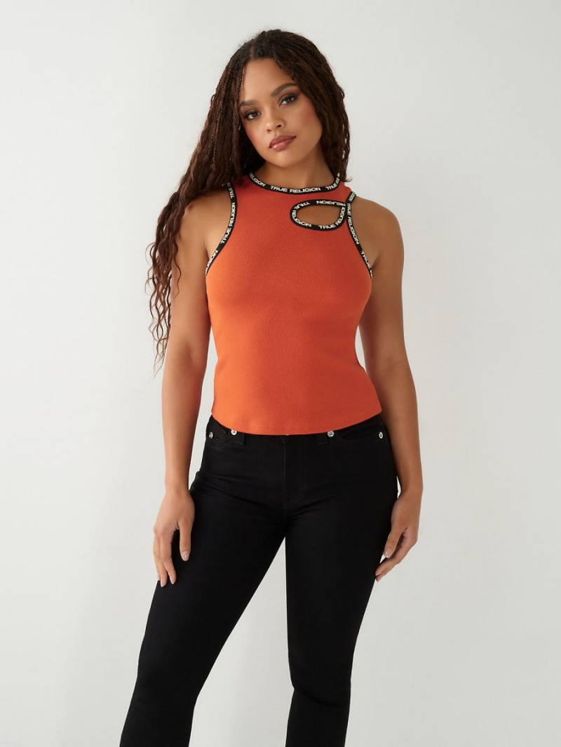 Burnt Ochre True Religion Cut Out Tanks | 1684-TPVHD