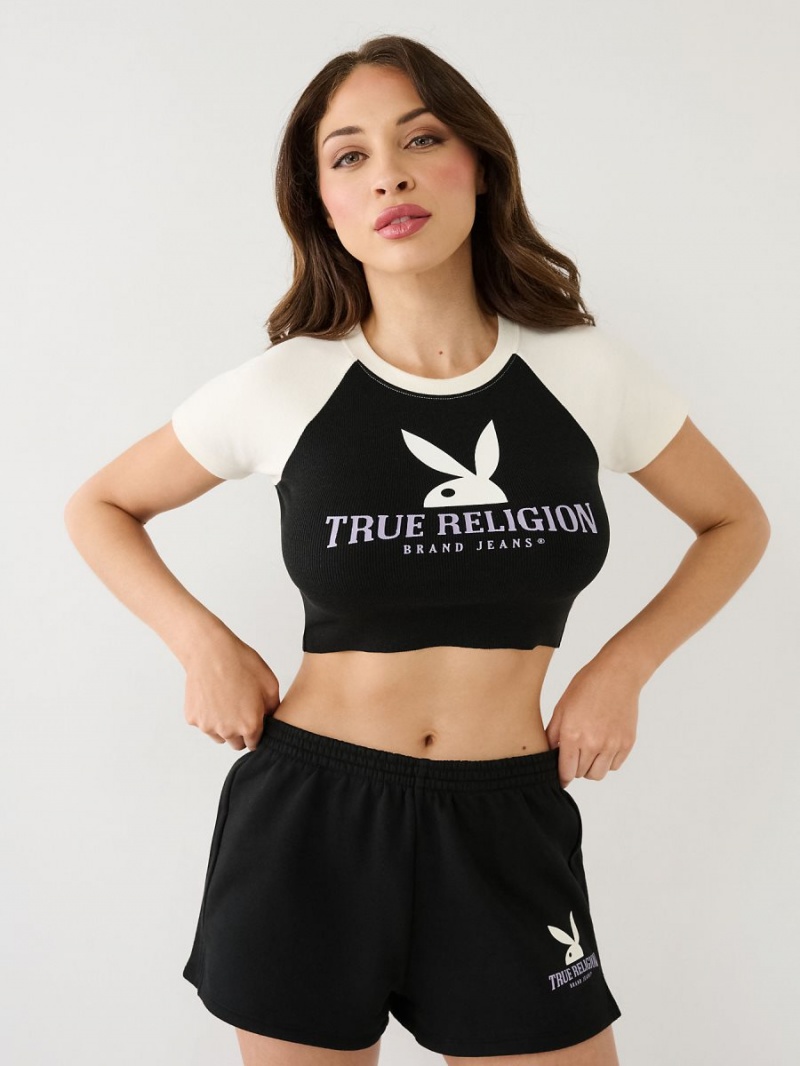 COAL/ WINTER WHITE True Religion Playboy X Raglan Baby T Shirts | 1738-XQHMJ