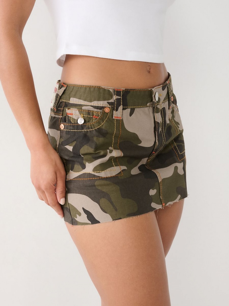 Camo True Religion Sadie Big T Camo Mini Skirts | 7391-AHWZC