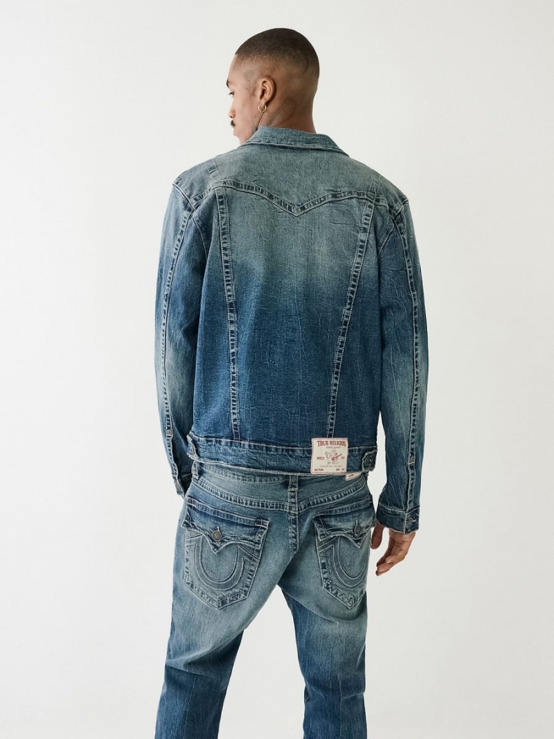 Caspien Sea Medium Wash True Religion Jimmy Embossed Denim Jacket | 1834-ODSMX