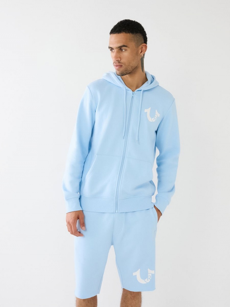 Chambray Blue True Religion Horseshoe Logo Zip Hoodie | 8634-XWISQ