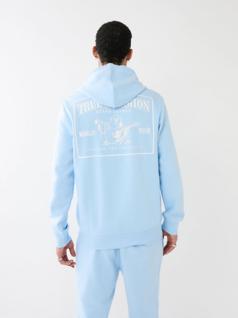 Chambray Blue True Religion Horseshoe Logo Zip Hoodie | 8634-XWISQ