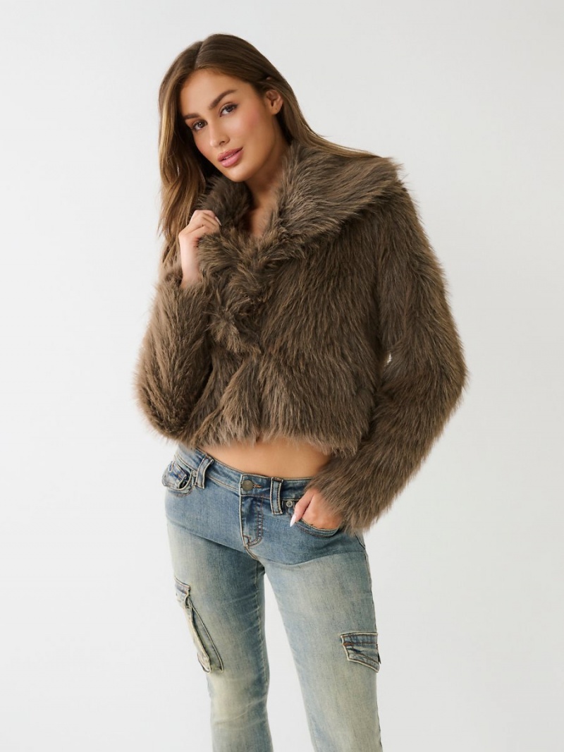 Chocolate True Religion Faux Fur Shorts Coat | 2843-BAGLS