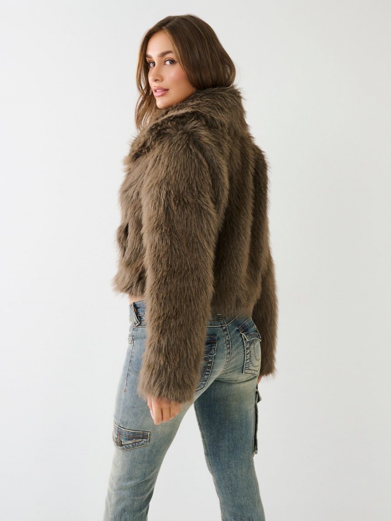 Chocolate True Religion Faux Fur Shorts Coat | 2843-BAGLS