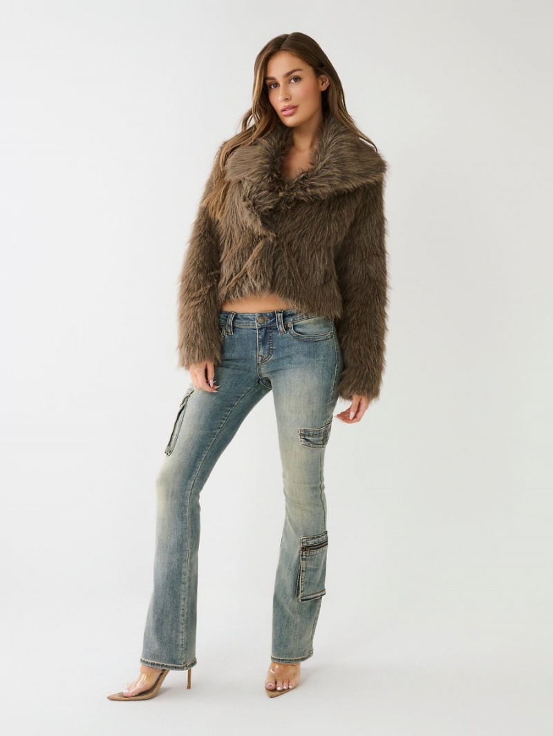 Chocolate True Religion Faux Fur Shorts Coat | 2843-BAGLS