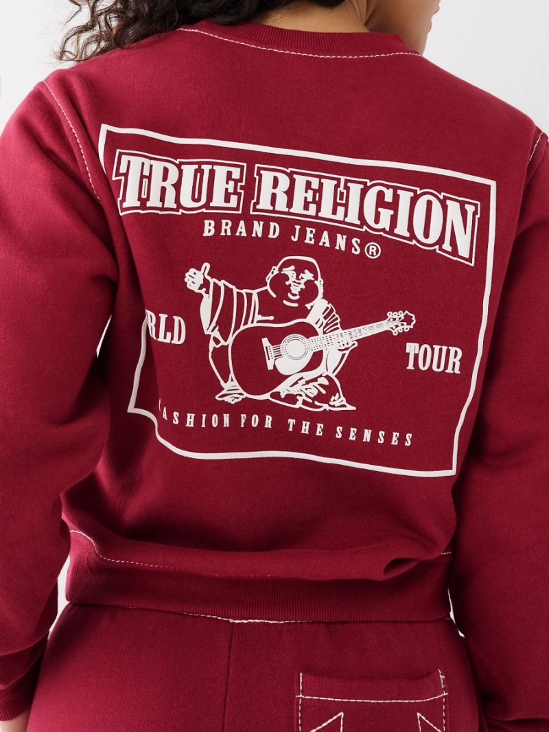 Cranberry True Religion Big T Buddha Sweatshirt | 0823-GUTYB