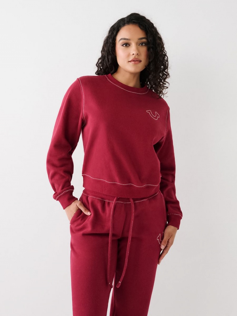 Cranberry True Religion Big T Buddha Sweatshirt | 0823-GUTYB