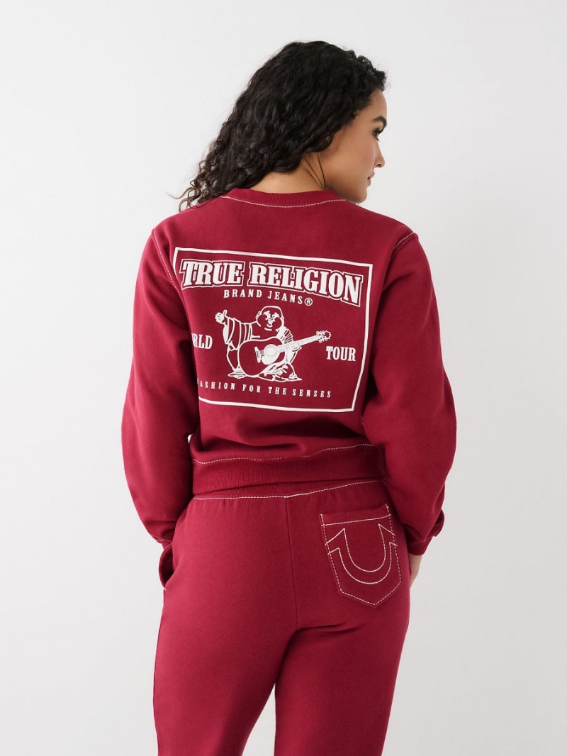 Cranberry True Religion Big T Buddha Sweatshirt | 0823-GUTYB