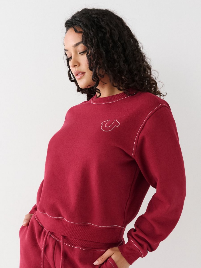 Cranberry True Religion Big T Buddha Sweatshirt | 0823-GUTYB