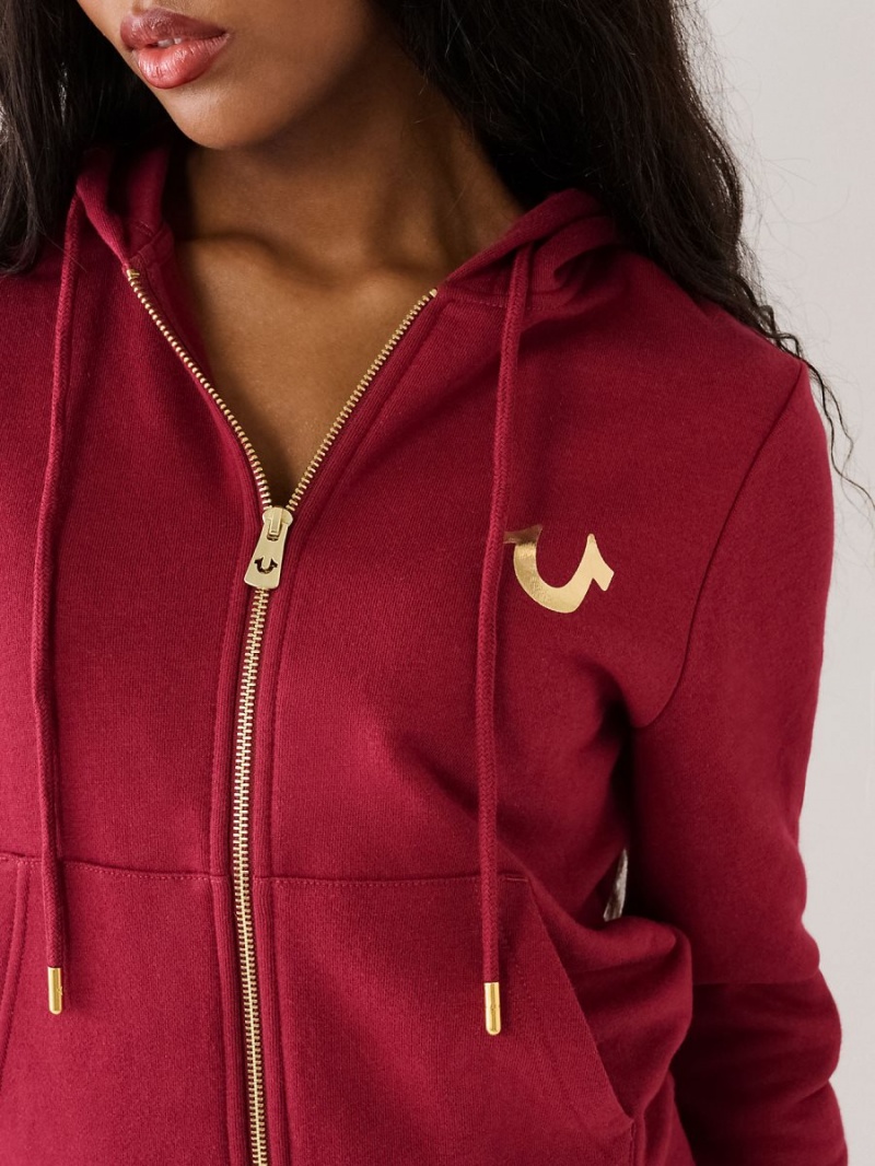 Cranberry True Religion Buddha Zip Hoodie | 3247-NYHMZ