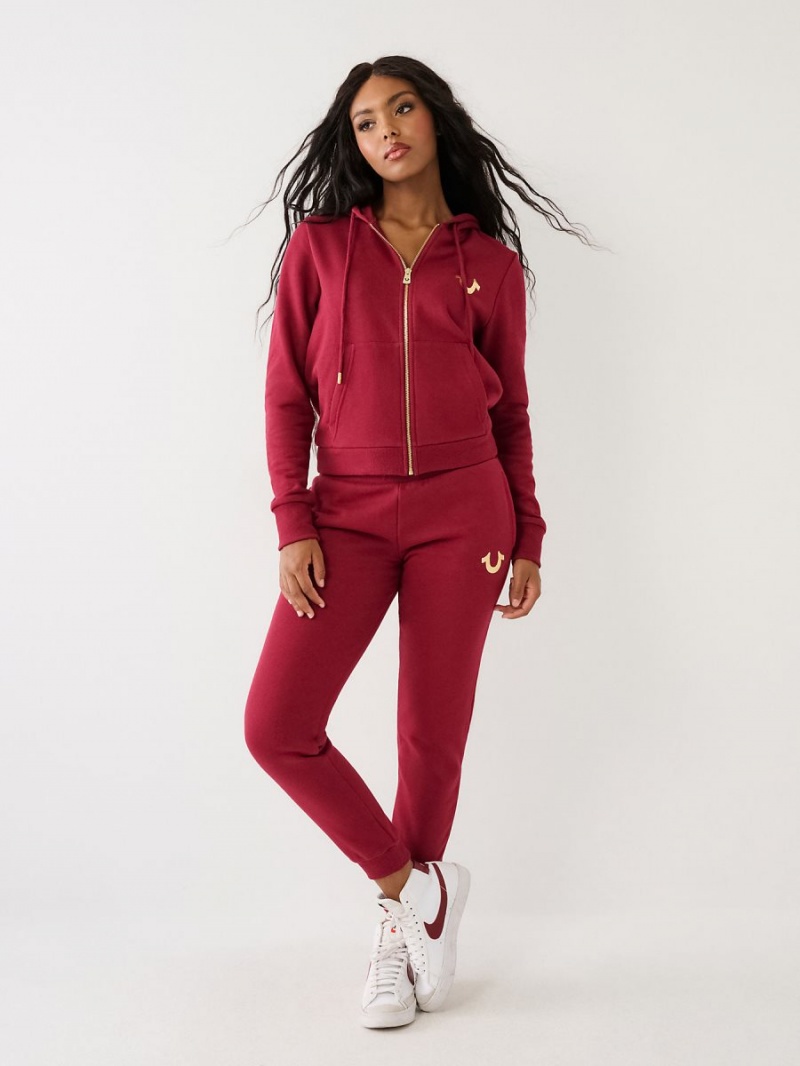 Cranberry True Religion Buddha Zip Hoodie | 3247-NYHMZ