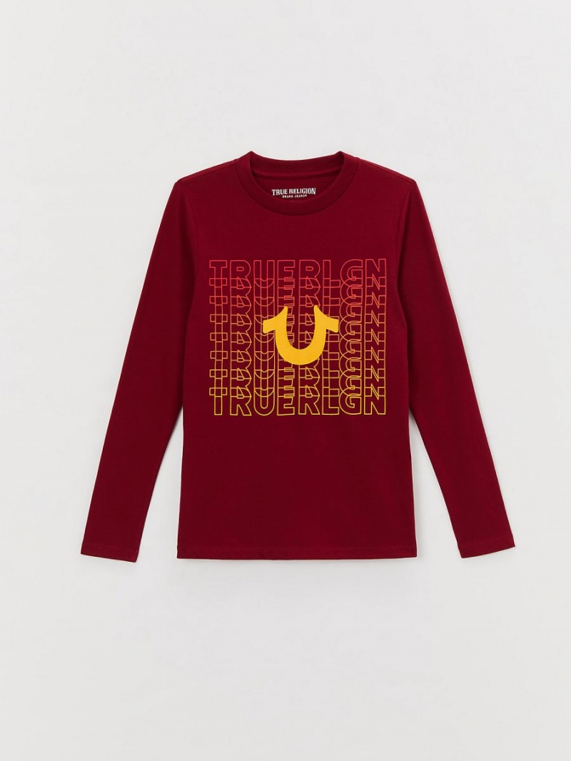 Cranberry True Religion Girls Long Sleeve Logo T Shirts | 8920-XSWOT