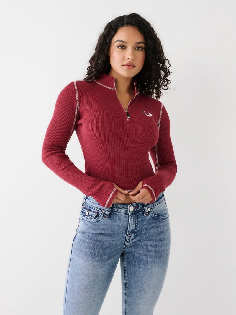 Cranberry True Religion Half Zip Top | 0293-JOKFP