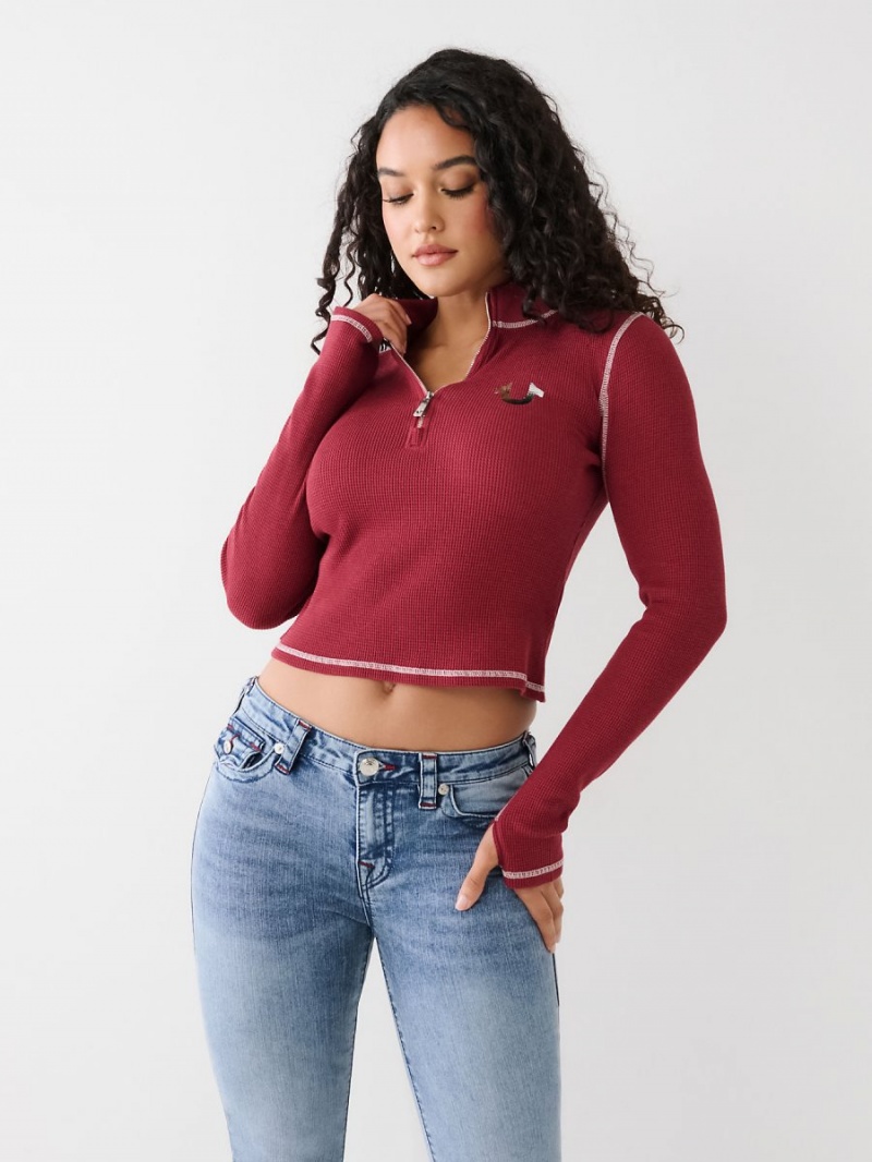 Cranberry True Religion Half Zip Top | 0293-JOKFP