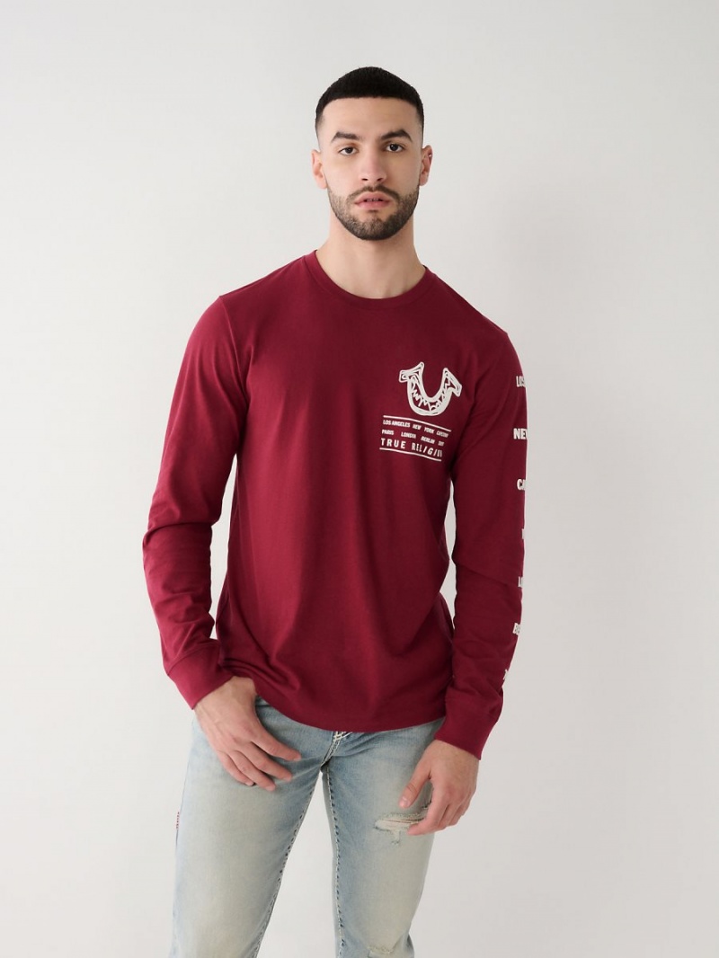 Cranberry True Religion Long Sleeve Logo Tour T Shirts | 0531-QGNLF