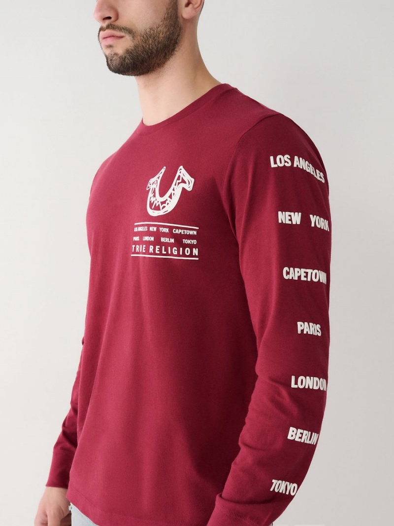 Cranberry True Religion Long Sleeve Logo Tour T Shirts | 0531-QGNLF