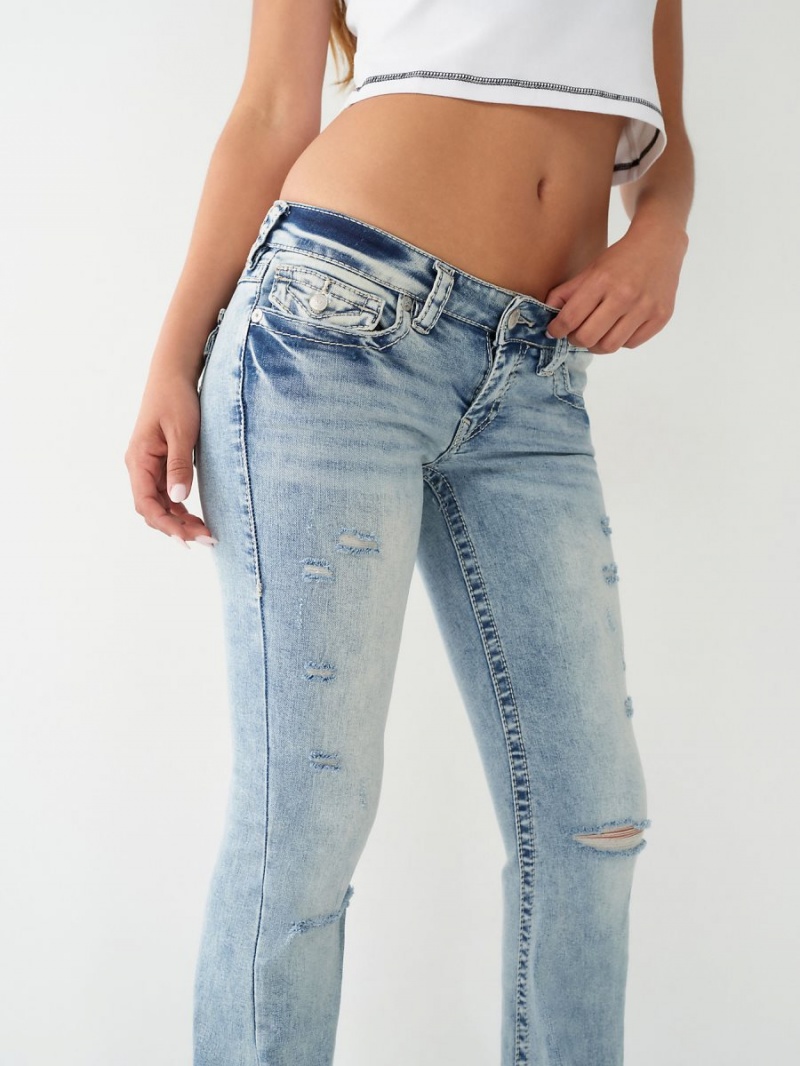 Crystal Cascade W/ Destroy True Religion Joey Low Rise Big T Flare Jeans | 0596-DIFQC