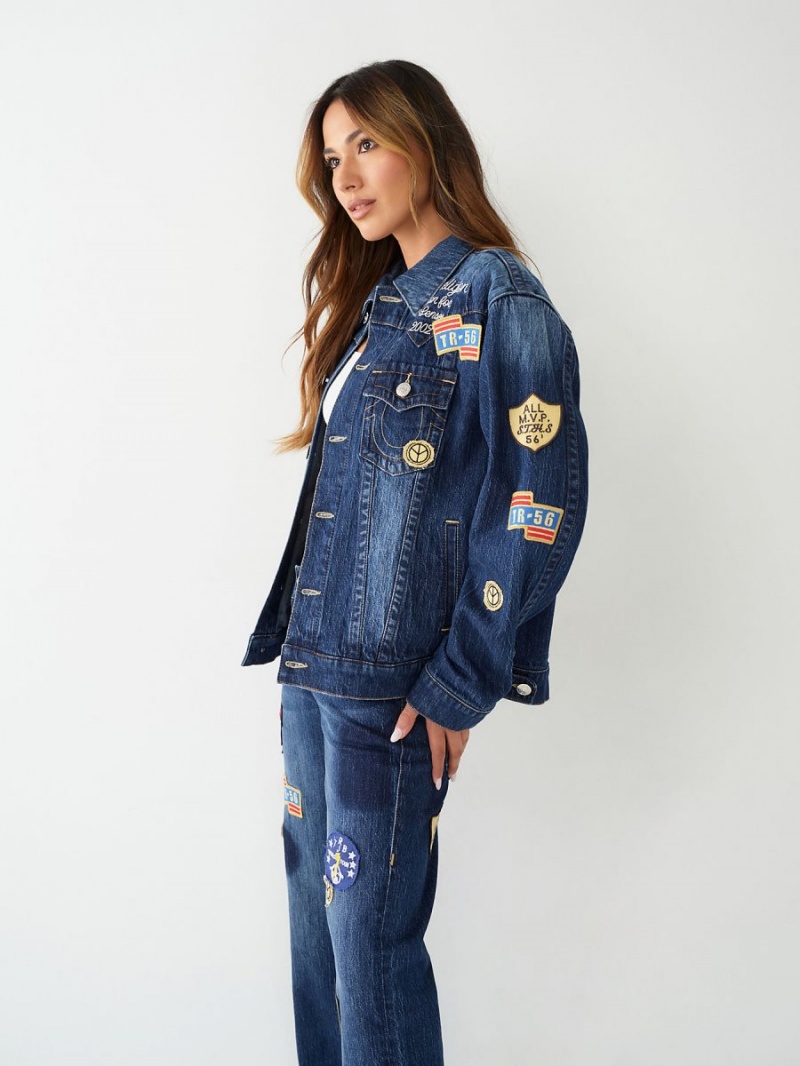 Crystal Cove True Religion Jimmy Logo Patch Denim Jacket | 1289-VYHBU