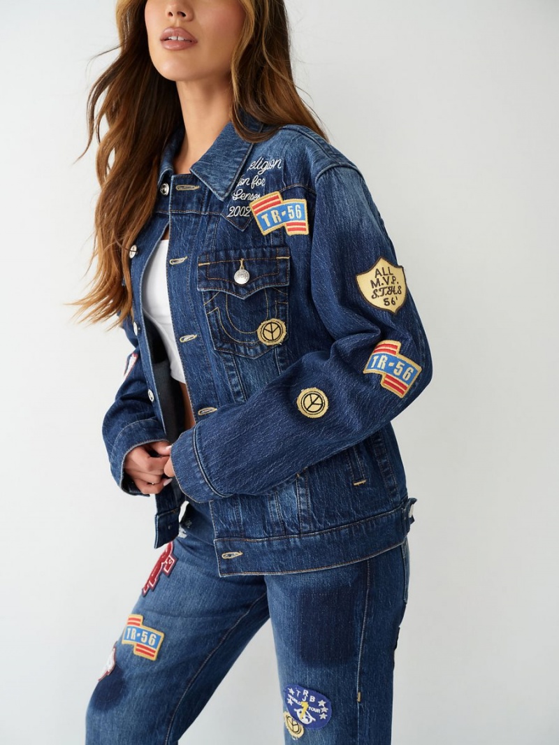 Crystal Cove True Religion Jimmy Logo Patch Denim Jacket | 1289-VYHBU