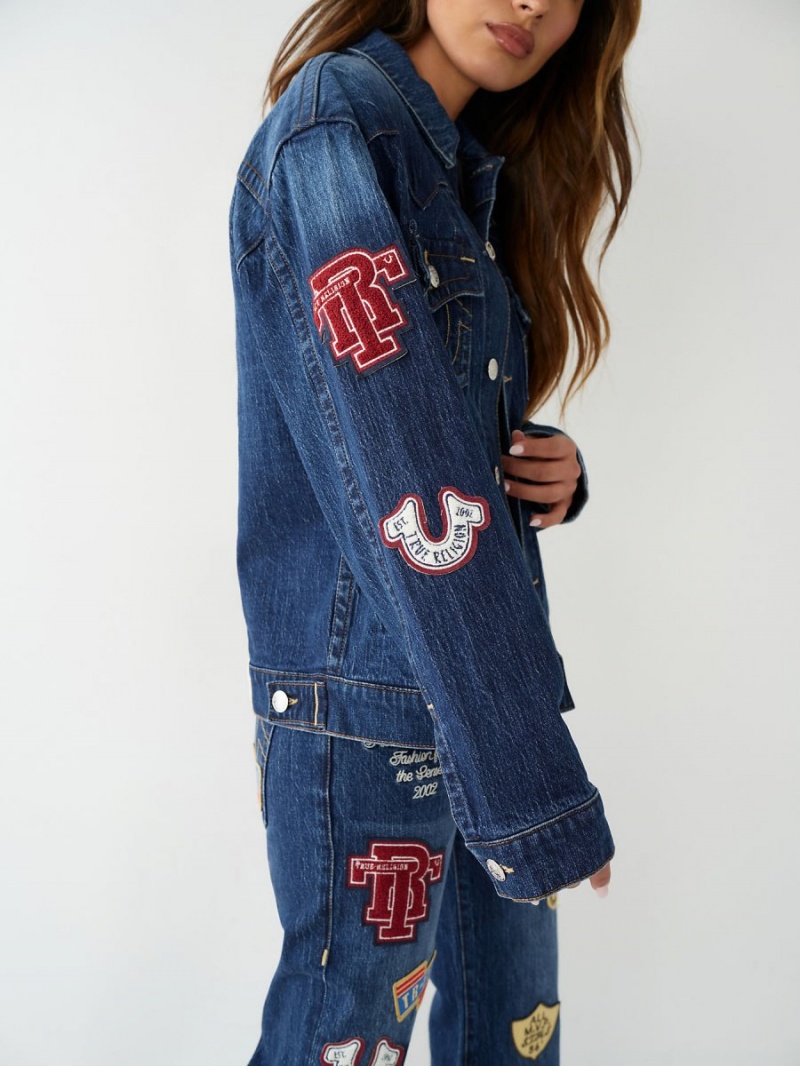 Crystal Cove True Religion Jimmy Logo Patch Denim Jacket | 1289-VYHBU