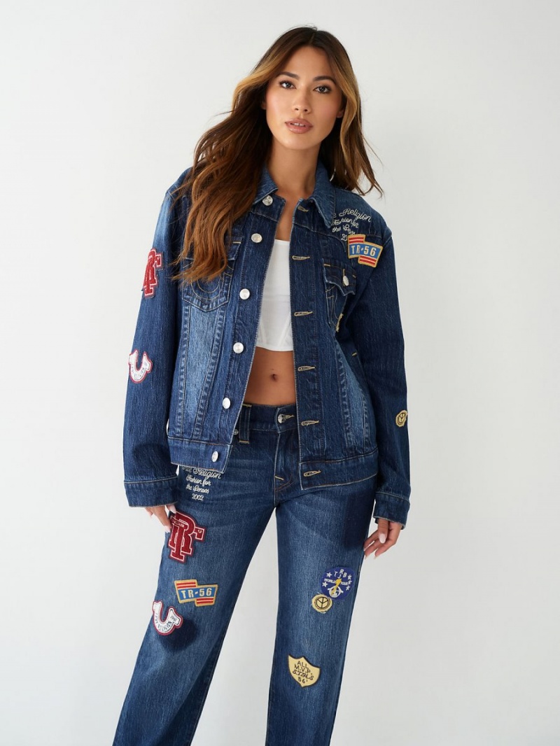 Crystal Cove True Religion Jimmy Logo Patch Denim Jacket | 1289-VYHBU