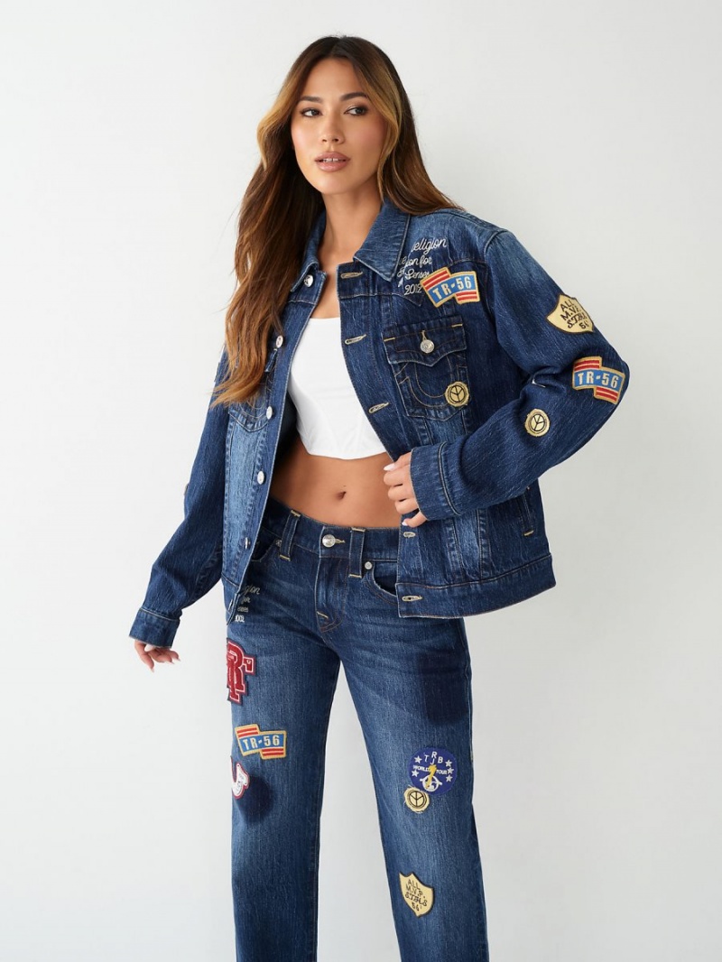 Crystal Cove True Religion Jimmy Logo Patch Denim Jacket | 1289-VYHBU