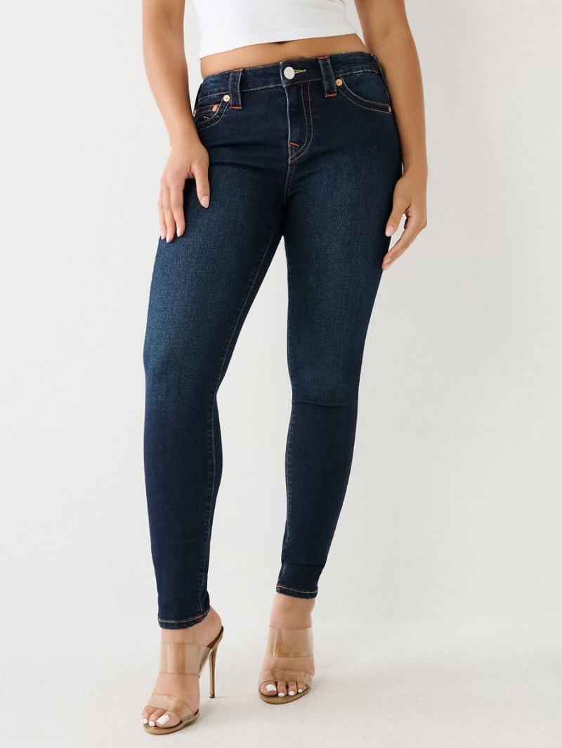 DARK WASH MUDDY WATERS True Religion Halle Mid Rise Super Skinny Jeans | 4219-GWTKB