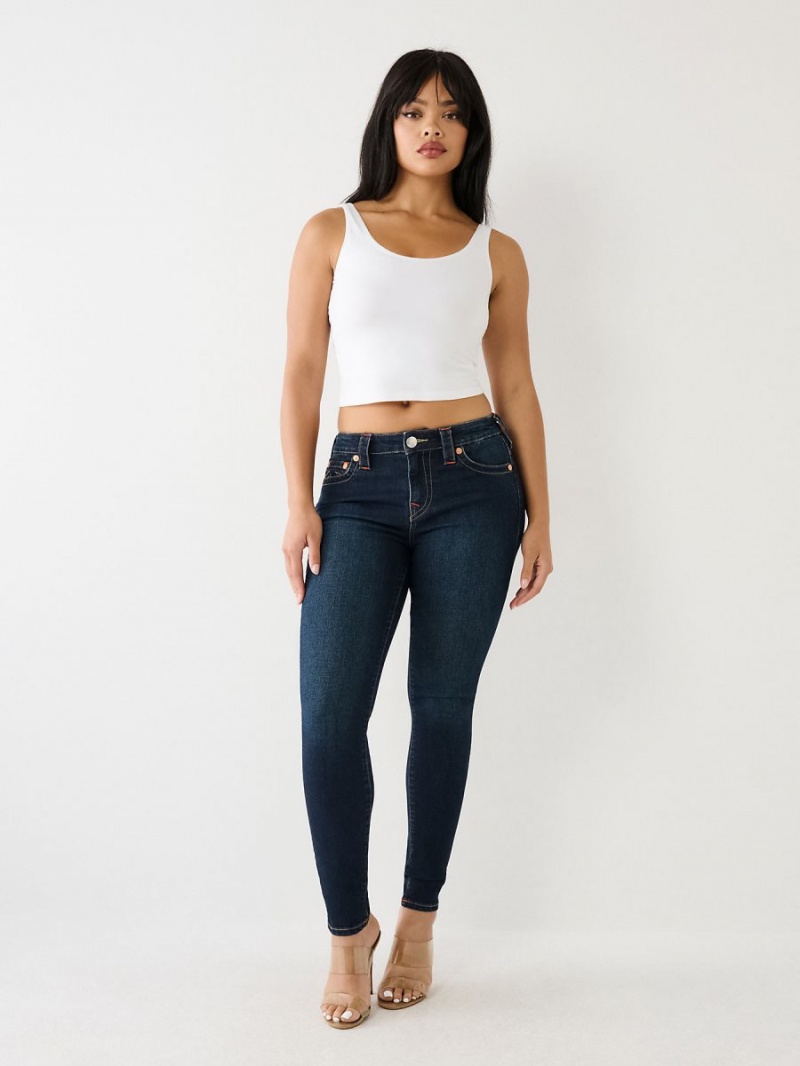 DARK WASH MUDDY WATERS True Religion Halle Mid Rise Super Skinny Jeans | 4219-GWTKB