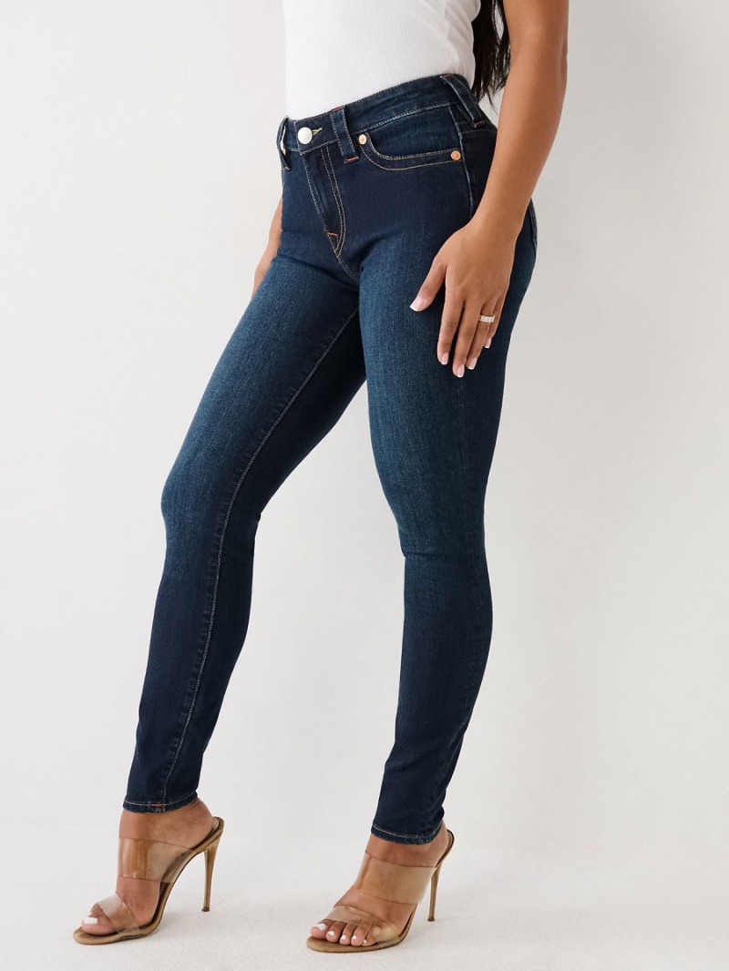 DARK WASH MUDDY WATERS True Religion Jennie Mid Rise Curvy Skinny Jeans | 0681-TNUAQ