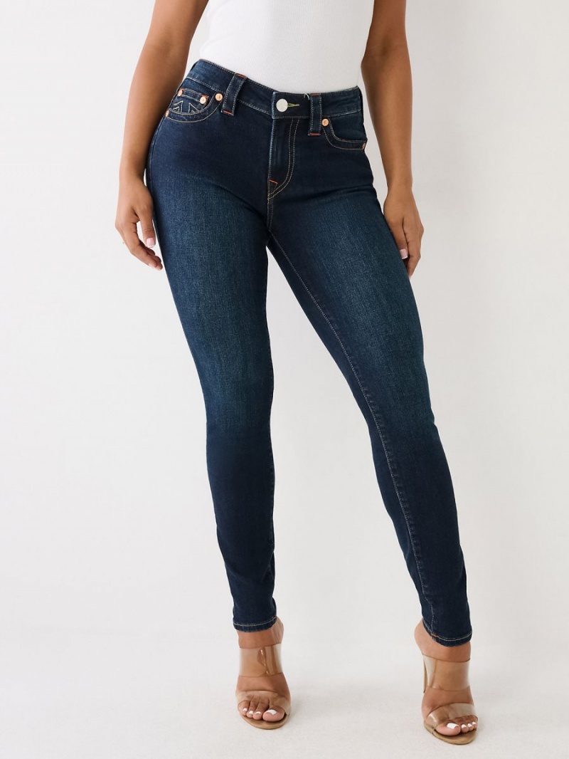 DARK WASH MUDDY WATERS True Religion Jennie Mid Rise Curvy Skinny Jeans | 0681-TNUAQ