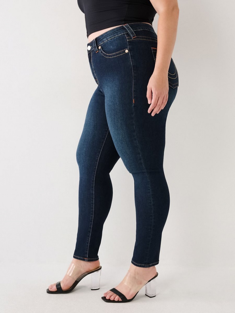 DARK WASH MUDDY WATERS True Religion Plus Jennie Mid Rise Curvy Skinny Jeans | 0956-LHSPN