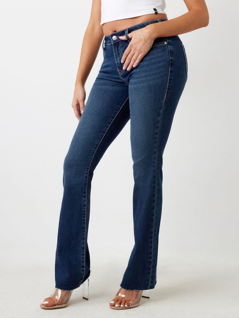 Dark Boreal True Religion Becca Mid Rise Raw Hem Bootcut Jeans | 7915-CBQOK